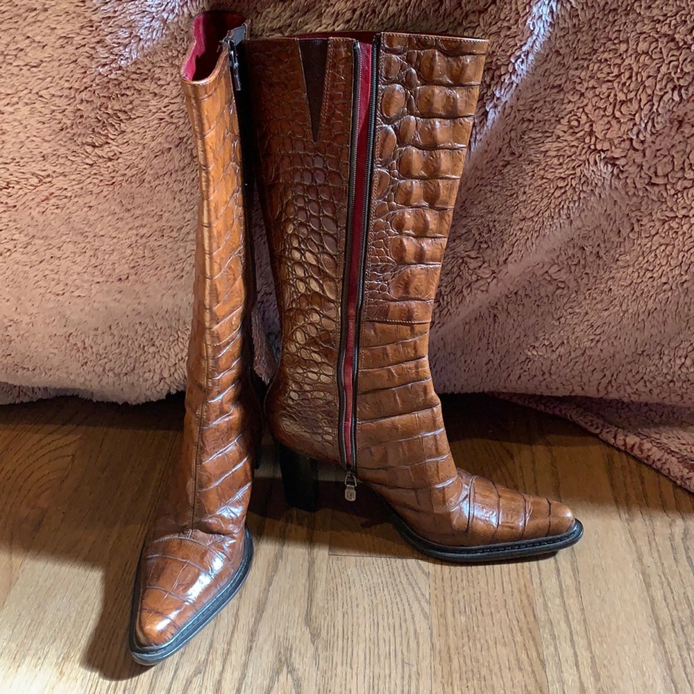 Donald Pliner crocodile skin leather boots